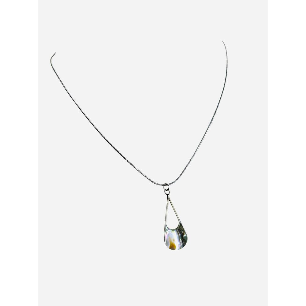 Alpaca Mexico Abalone Teardrop Pendant Silver Tone Chain Necklace